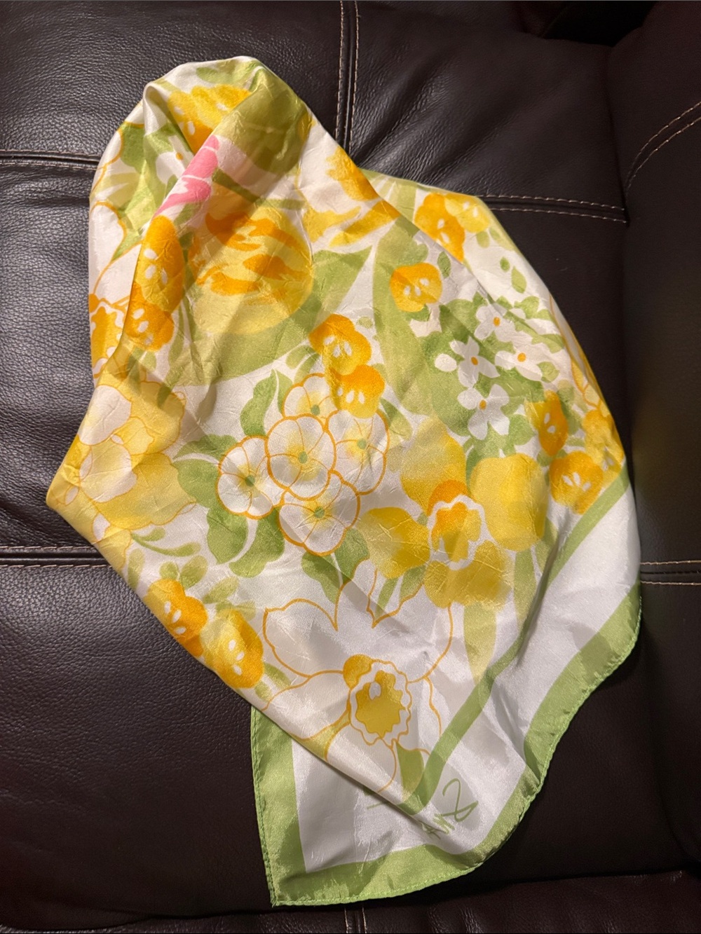 Avon Floral Square Scarf in Yellow, Green, Pink